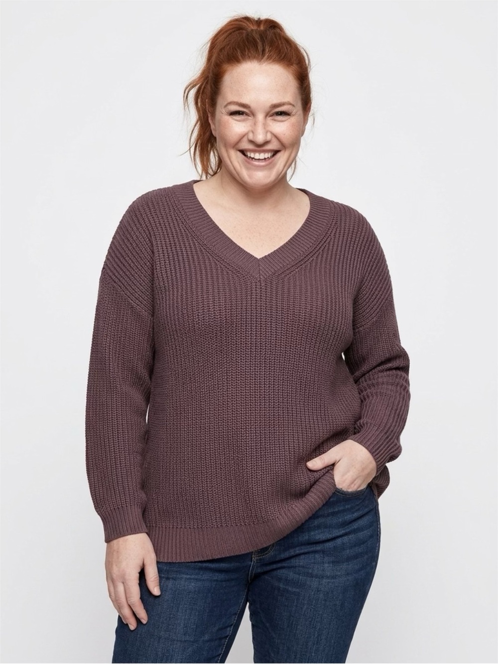 Kaisely V-Neck Pullover Cold Shoulder Sweater